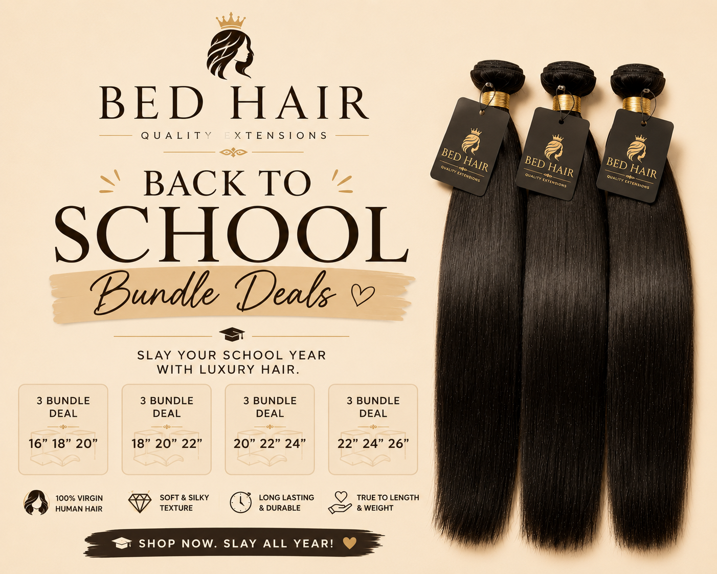 Bed Hair Top Virgin 3 Bundles Deal Straight