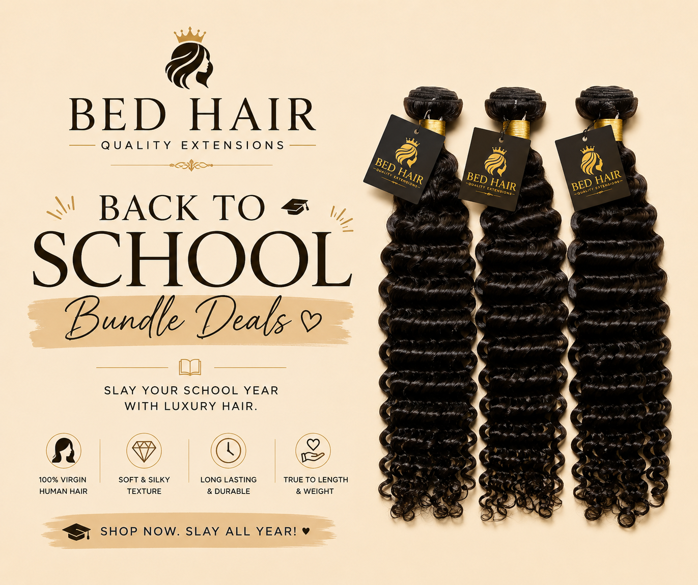 Bed Hair Back to School Deep Wave Bundle Deals(Top Virgin)