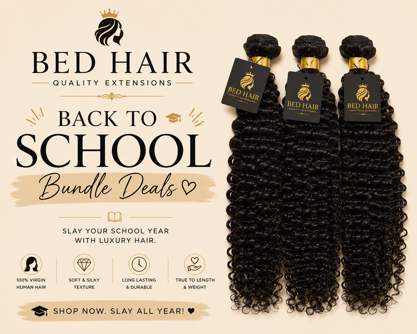 Bed Hair Back to school Deep Curly Bundle deals (Top Virgin)